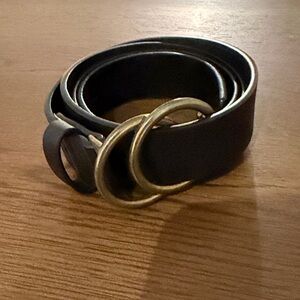 Black Leather Belt with Gold Buckle